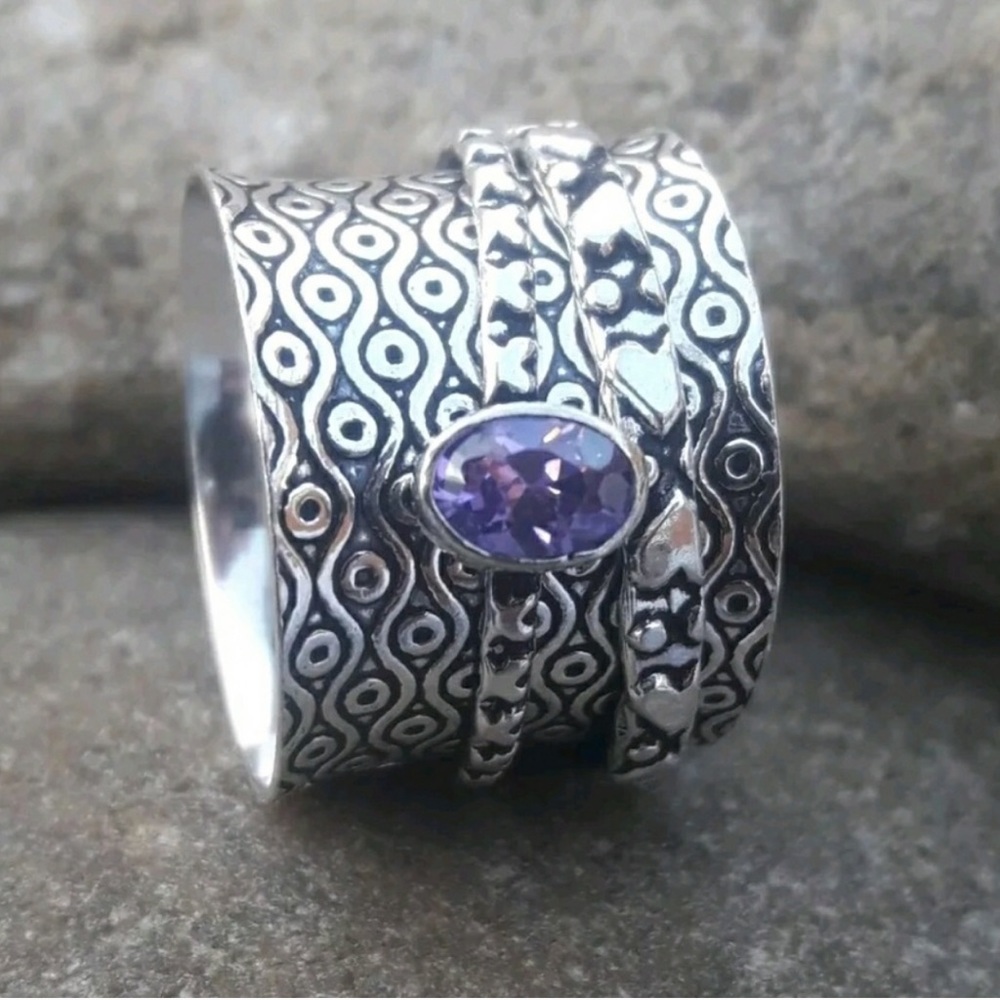 Sterling silver amethyst wide band ring